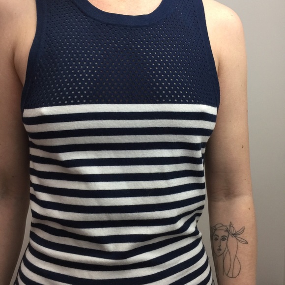 Rag & Bone Blue Striped Mesh Shift Midi Dress - Picture 8 of 8